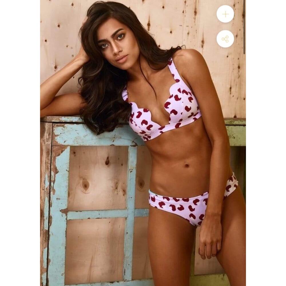 ANCORA Abstract Crush Purple Lavender Scalloped Two Piece Bikini Size Small